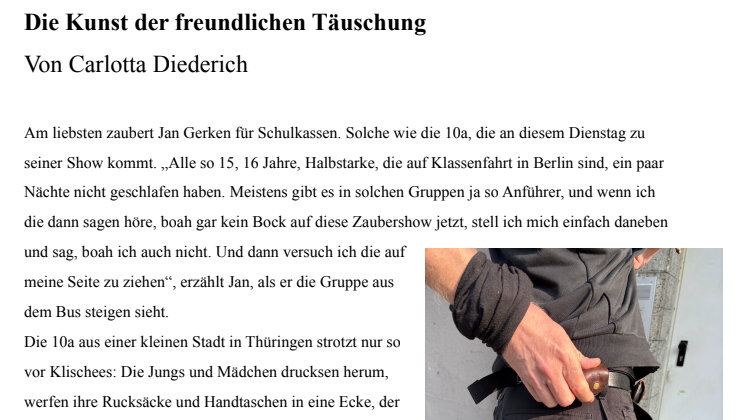 Ein Portrait über Jan Gerken und seine Zaubershow im Illuseum Berlin von Carlotta Diederich für die Axel Springer Journalistenschule